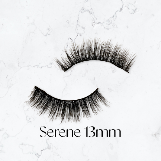 Serene 13mm faux mink lash, Doll-eye style on marbled background